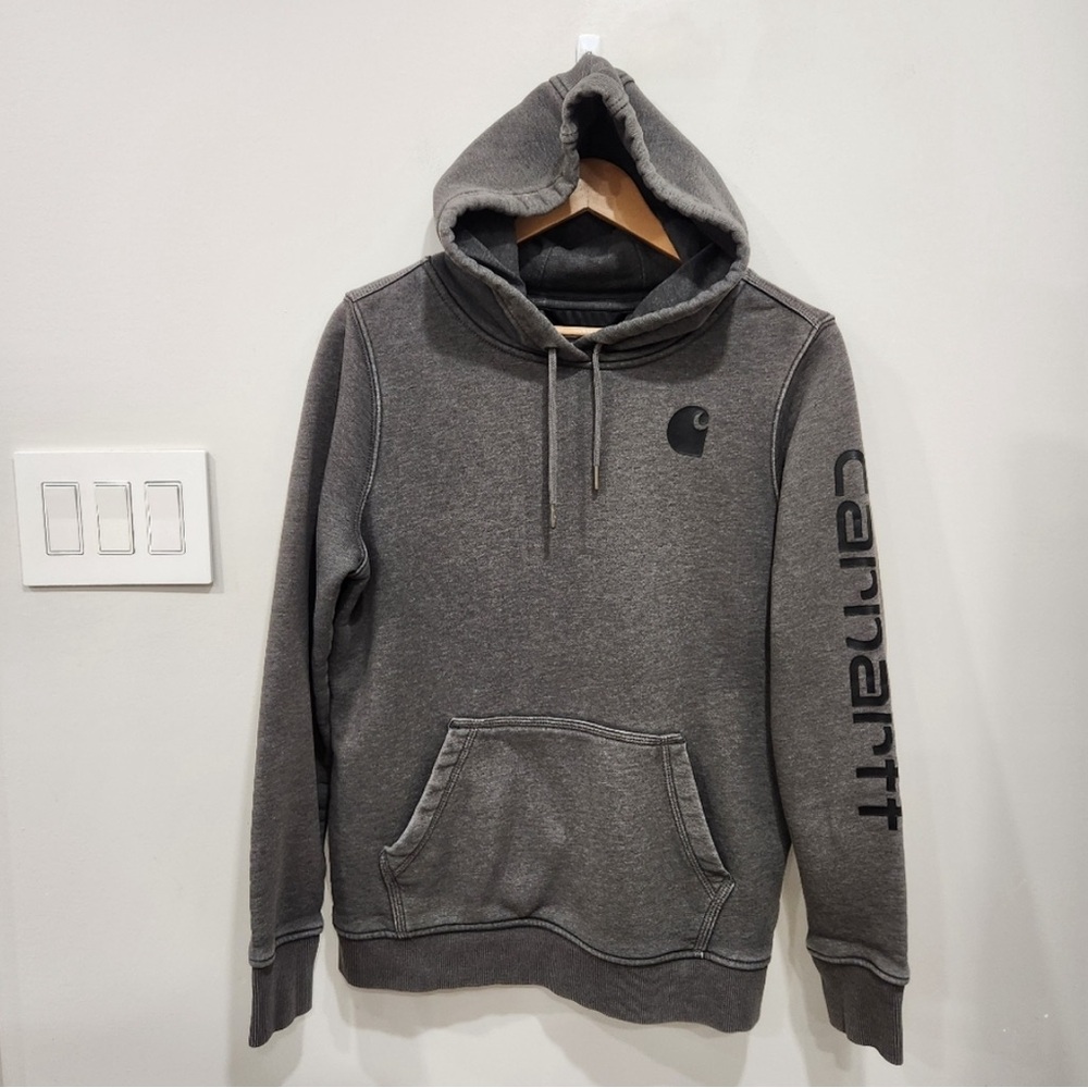 Carhartt Hoodie Sweatshirt Mens Medium Gray Fleece Lined Relaxed Fit Logo